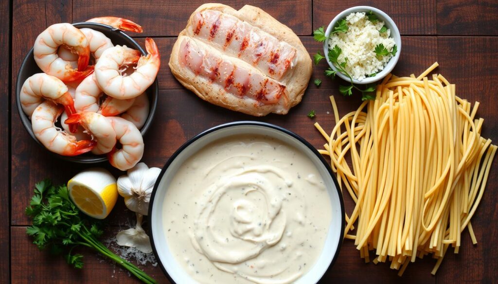 Chicken and Shrimp Alfredo Ingredients