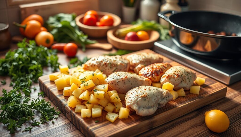 One-Pan Chicken and Potato Meal Preparation