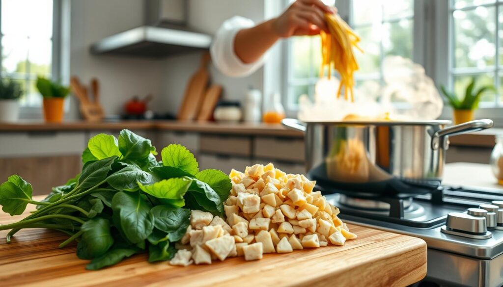 Chicken Spinach Pasta Preparation