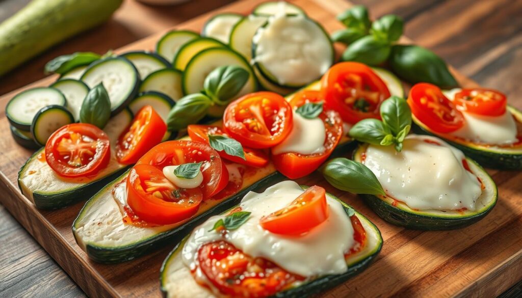 Delicious zucchini pizza ingredients