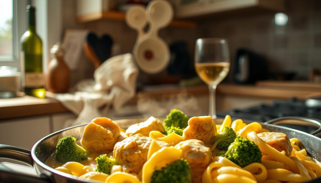 One-Pot Chicken Broccoli Fettuccine Alfredo Cooking